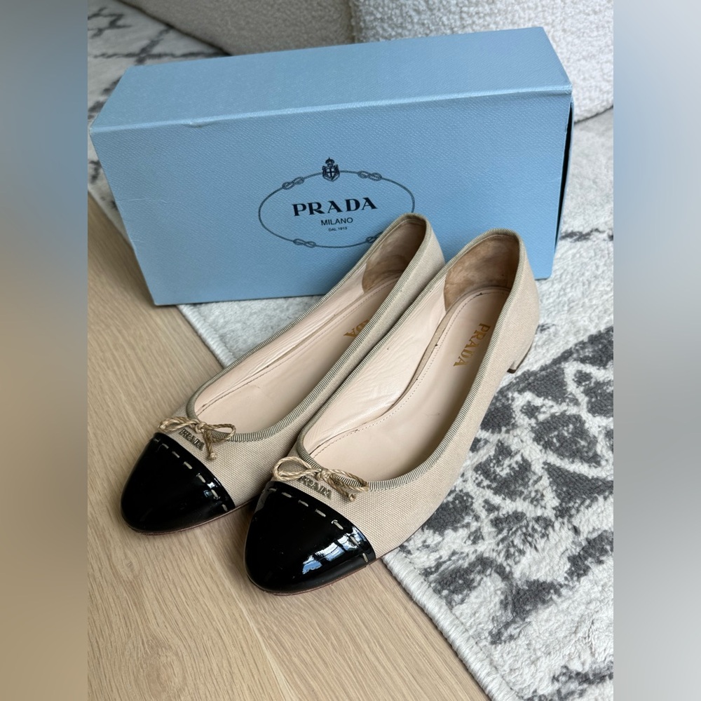 PRADA Canvas Colorblock Pattern flats 9.5